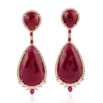 Pear Shape Natural Ruby Dangle Earrings Solid 18k Rose Gold Diamond Jewelry Gift