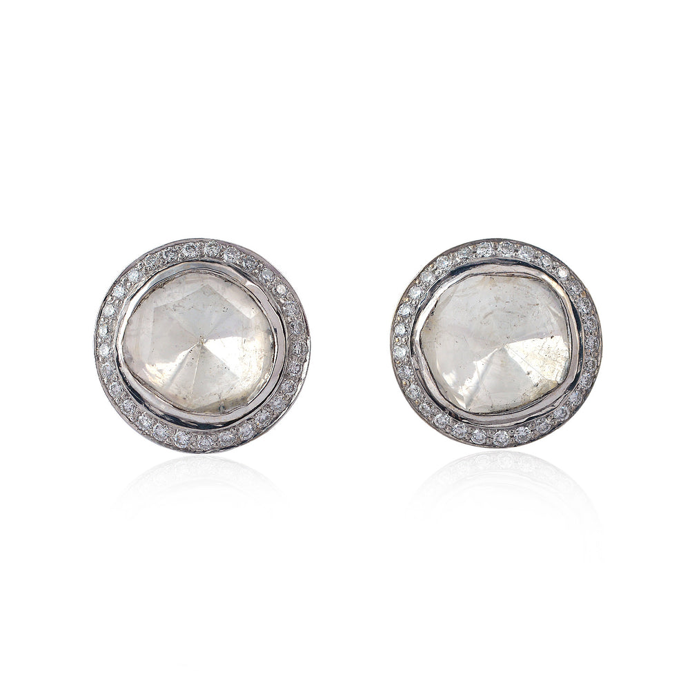 Uncut Diamond Stud Earrings Wedding Gift In 18k White Gold