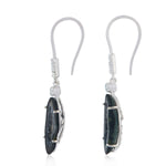 Unshaped Geode Gemstone Pave Diamond 18k White Gold Hook Dangle Earrings