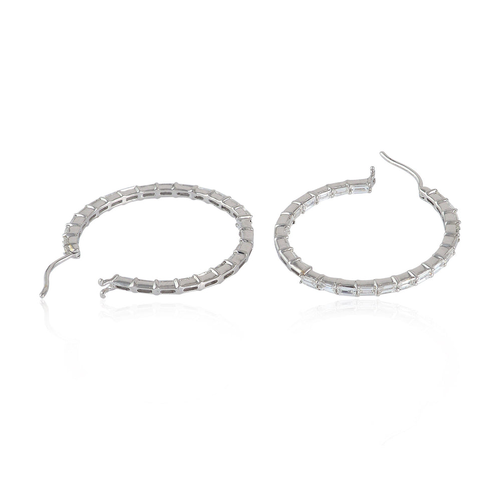 Baguette Diamond Hoop Earrings in 18k White Gold For Her