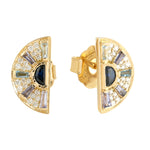 Natural Sapphire Tanzaniite Aquamarine Multiple Gemstone 18k Yellow Gold Stud