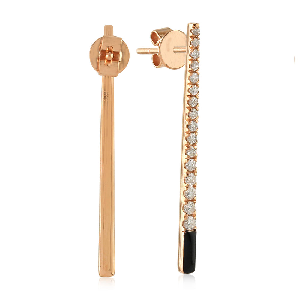 Pave Diamond Black Enamel Earrings Rose Gold Stick Earrings For Womens