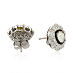 18K White Gold Uncut Rose Cut Diamond Floral Stud Earrings For Gift