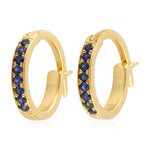 Natural Blue Sapphire Huggie Earrings 18K Yellow Gold Jewelry Gift