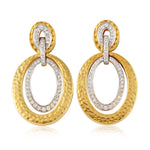 Hammered 18Kt Yellow Gold Pave Diamond Dangle Earrings Victorian Gift