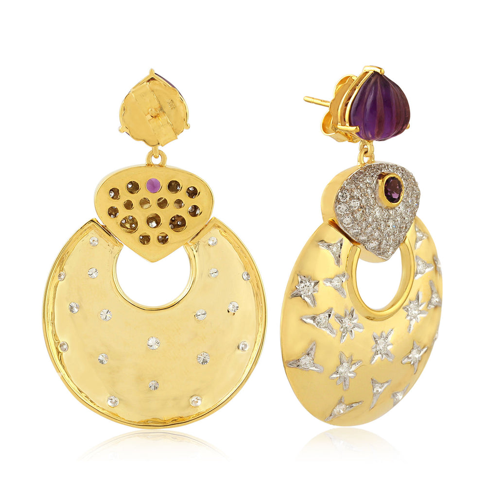Amethyst Gemstone Pave Diamond Designer Danglers In Yellow And White Gold