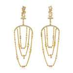 Baguette Diamond Chain Drop Dangle Earrings Yellow Gold Handmade Jewelry