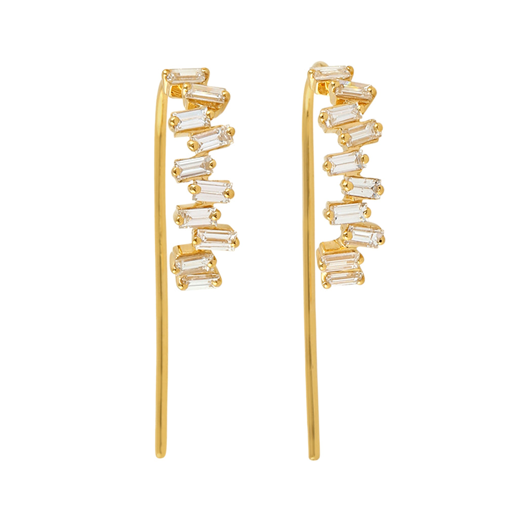 Baguette Diamond Earclimber Handmade 18k Yellow Gold Designer Jewelry