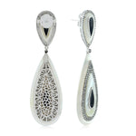 Black Spinel Diamond Mother Of Pearl Tear Drop Earrings 18K White Gold Jewelry