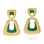 Natural Malachite Dangle Earrings 18k Yellow Gold Diamond Jewelry