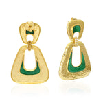 Natural Malachite Dangle Earrings 18k Yellow Gold Diamond Jewelry