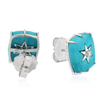 Natural Turquoise Diamond Stud Earrings 18K White Gold Gemstone Jewelry Gift