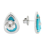 Natural Turquoise Pear Shape Stud Earrings 18K White Gold Diamond Jewelry