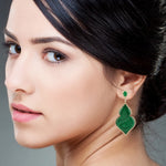 Natural pave Diamond & Emerald Leaf Design Malachite Dangle Earrings in 18k Yellow Gold