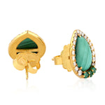 Natural Emerald Pear Stud Earrings 18K Yellow Gold Jewelry Gift