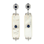 MOP Sapphire Diamond Statement Danglers In 18k White Gold