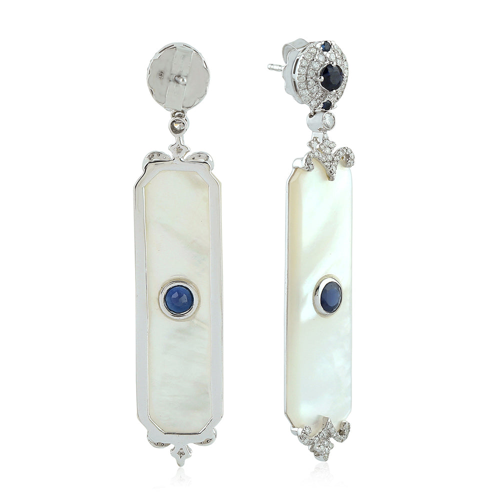 MOP Sapphire Diamond Statement Danglers In 18k White Gold