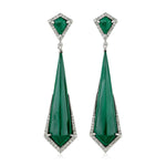 Malachite Diamond Designer Danglers in 18k White Gold For Her