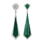 Malachite Diamond Designer Danglers in 18k White Gold For Her