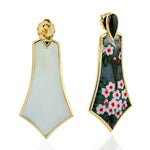 Flower Drop/Dangle Earrings Bezel Set Spinel Gemstone Enamel 18k Yellow Gold