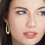 Solid 18k Yellow Gold Beads Hoop Earrings Handmade Beautiful Jewelry