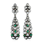 Uncut Rose Cut Diamond Emerald Dangle Earrings Jewelry 18K Gold Sterling Silver