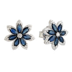 Marquise Sapphire Diamond Daisy Stud Earrings In 18k White Gold For Her