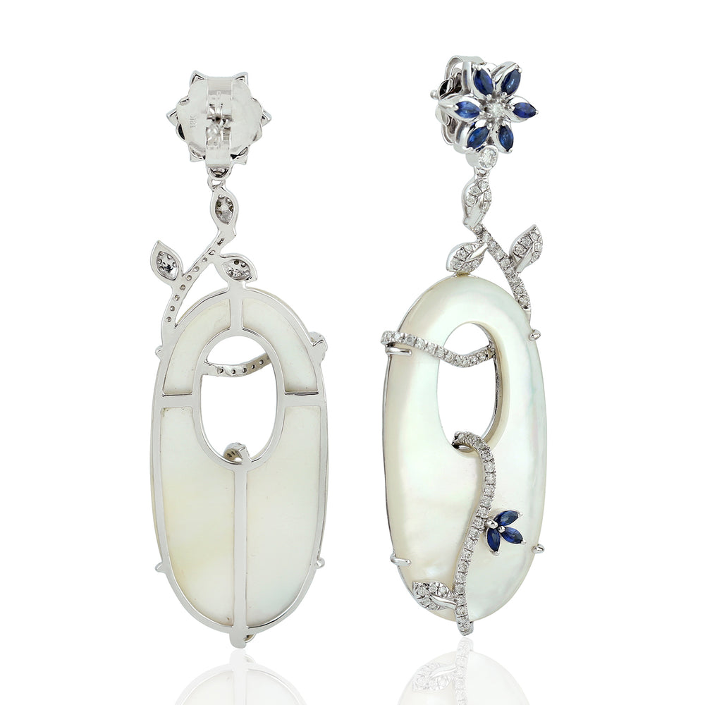 Natural Mother Of Pearl Dangle Earrings 18K White Gold Diamond Jewelry