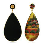 Natural Diamond Bakelite Tear Drop Dangle Earrings 18k Yellow Gold Jewelry