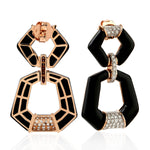 Pave Diamond Onyx Designer Dangler In Solid 18k Gold