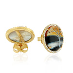 Natural Pearl Stud Earrings 18K Yellow Gold Diamond Enamel Jewelry