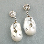 18k Gold Natural Pearl Chinese Studded Diamond Designer Drop Earrings Jewelry For Her