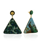 18k Gold Bakelite Hand Painted Diamond Earrings