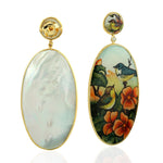 Natural Diamond Dangle Earrings 18k Yellow Gold Bakelite/Enamel Jewelry