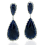 Natural Blue Sapphire Tear Drop Dangle Earrings 18K White Gold Diamond Jewelry