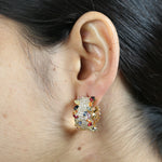 Multicolor Sapphire & Diamond Hoop Earrings In 18k Yellow Gold For Her