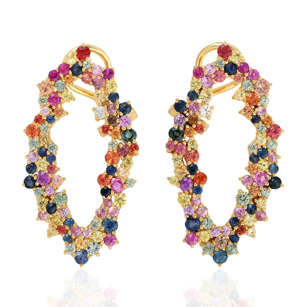 Multicolor Sapphire Front Hoop Earrings In 18k Yellow Gold