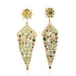 Multicolor Tourmaline Diamond Beautiful Designer Danglers in 18k Yellow Gold