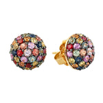 Handmade 18k Yellow Gold Multicolor Sapphire Dome Stud Earrings