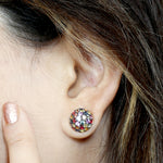 Handmade 18k Yellow Gold Multicolor Sapphire Dome Stud Earrings