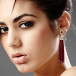 Natural Ruby Beads Tassel Earrings 18K Rose Gold Diamond Jewelry Gift