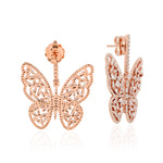 Natural Diamond Butterfly Dangle Earrings 18K Rose Gold Jewelry Gift