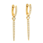 Natural Pave Diamond Bar Drop Dangler Earrings In 14k Yellow Gold