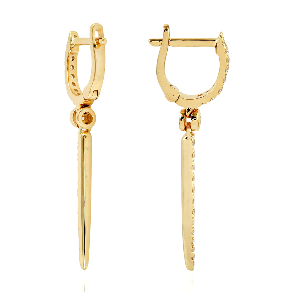 Natural Pave Diamond Bar Drop Dangler Earrings In 14k Yellow Gold