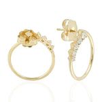 18k Yellow Gold Natural Pave Diamond Front Hoop Stud Earrings Womens Jewelry