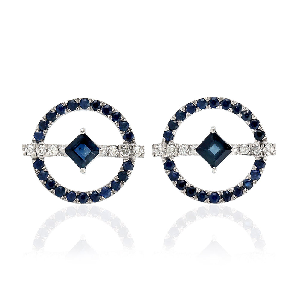 Sapphire Diamond Hallow Stud Earrings in 18k Gold