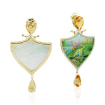 18Kt Gold Diamond Citrine Dangle Earrings November Birthstone Jewelry Gift