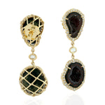 Natural Geode Dangle Earrings 18K Yellow Gold Jewelry Gift