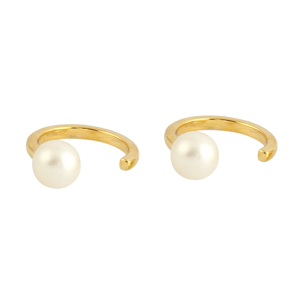 Natural Pearl June Birthstone Huggies In 14k Yellow Gold Gift For Her