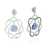 Blue Tanzanite Sapphire Diamond Designer Earrings in 18k Gold